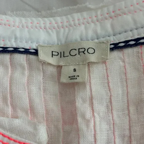 Pilcro Anthropologie Women's Top S White Raw Edge Linen Swing Coastal Boho - Picture 12 of 16